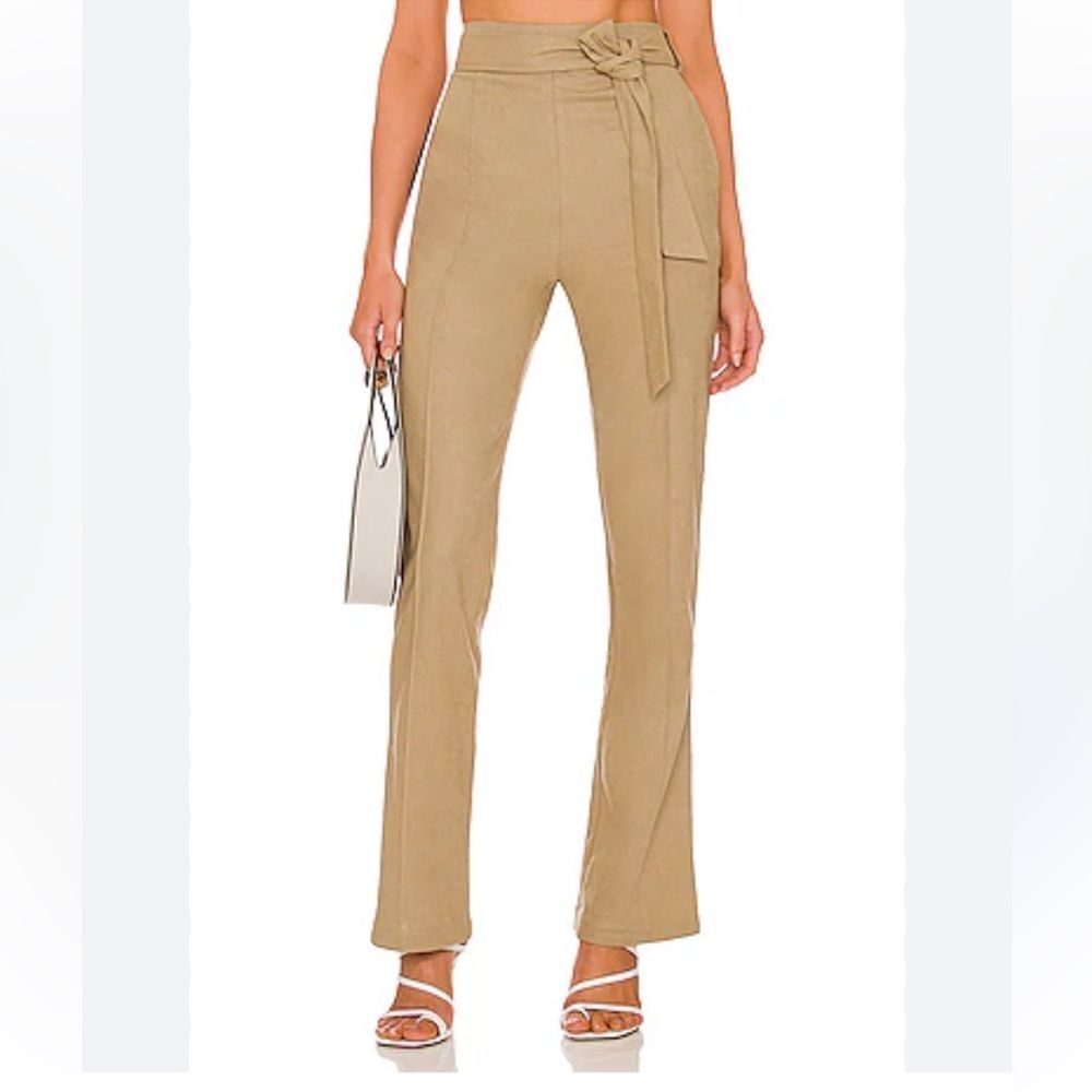 Majorelle Ameera Pants Taupe Green high rise flares beige tie Revolve XS